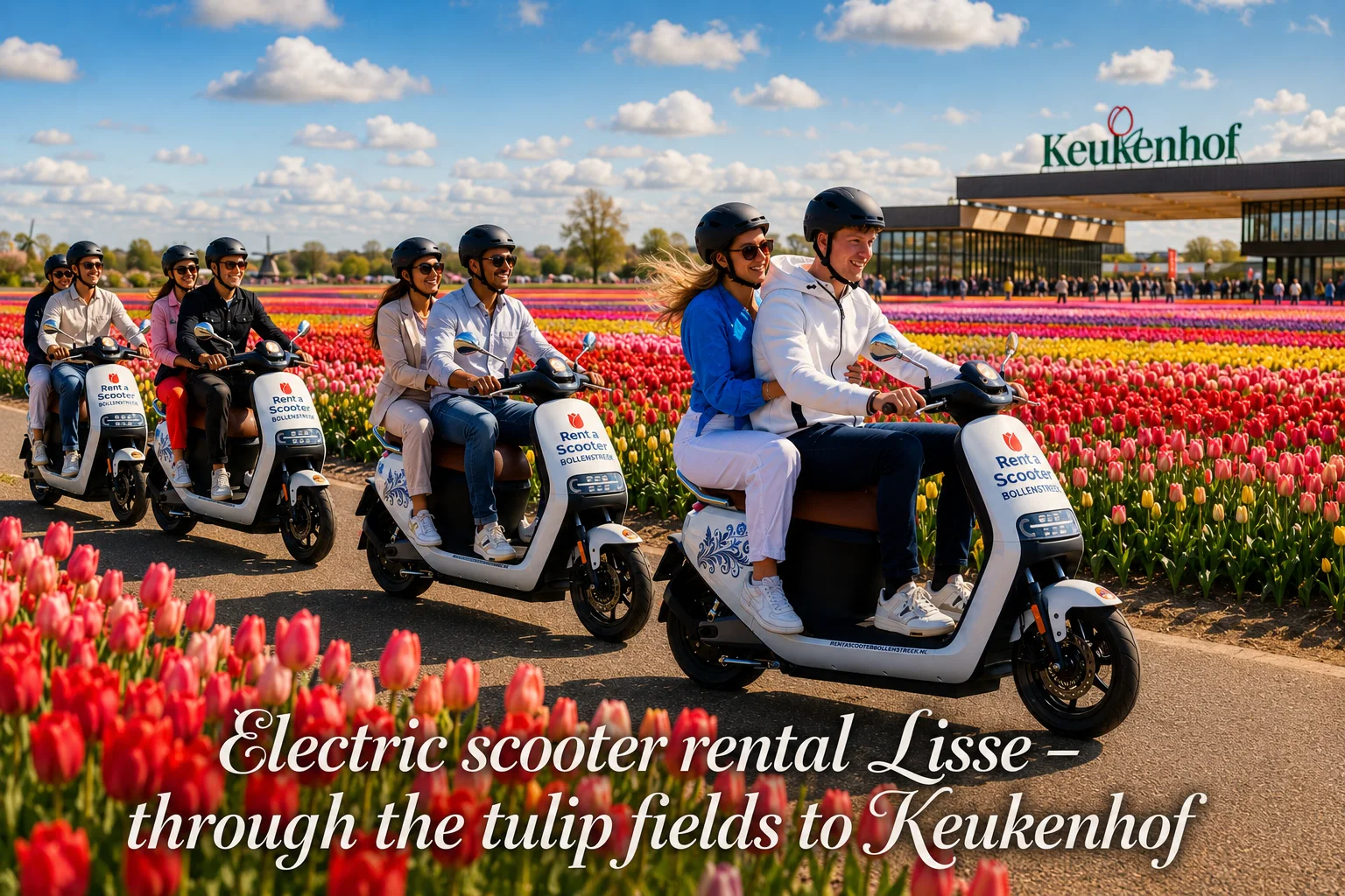 Electric scooter rental Lisse – through the tulip fields to Keukenhof